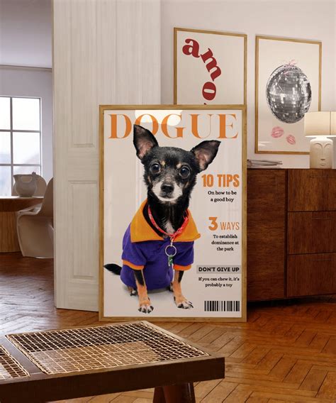 Dogue, Fashion Poster, Chihuahua Art, Digital Print, Dog Nursery Decor, Funny Dog Art, Cute ...