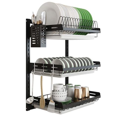 Buy junyuanHanging Dish Drying Rack Wall Dish Drainer,3 Tier Kitchen ...