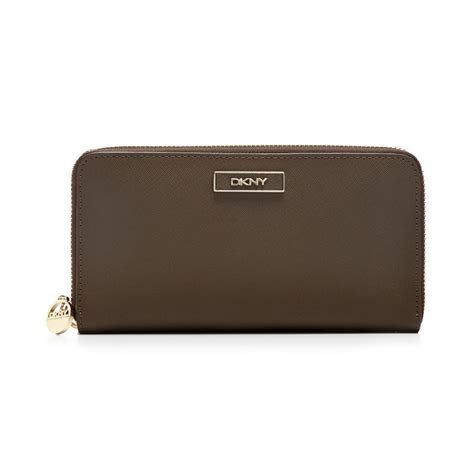 Dkny Saffiano Leather Large Zip Around Wallet in Brown (Dark Brown) | Lyst