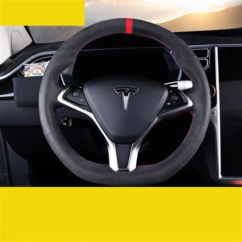 lsrtw2017 leather car steering wheel cover for tesla model s 2014 2015 2016 2017 2018 100d 90d ...