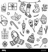 Winter Hygge items Outline Illustrations Set Christmas Warm Cosy Home  sketch template