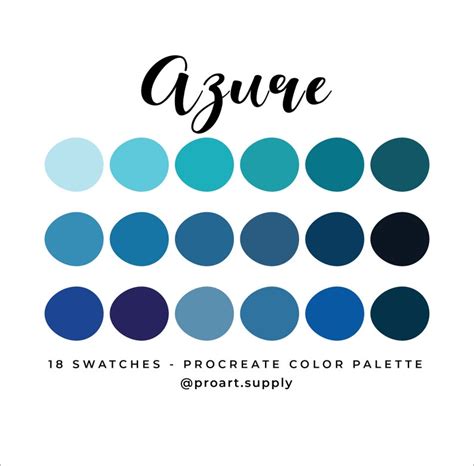 AZURE PROCREATE COLOR Palette Hex Codes Blue, Teal, Navy for iPad Digital Illustration Swatches ...