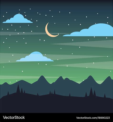 Starry night sky silhouette of the mountain Vector Image