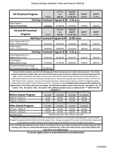 Tuition & Fees – Preschool – We Are CCA