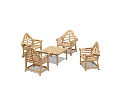 Lutyens-Style Teak Coffee Table Set with 4 Armchairs by Jati