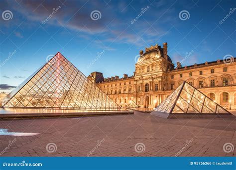 Louvre Museum and the Pyramid at Twilight in Paris, France Editorial Photo - Image of outdoor ...