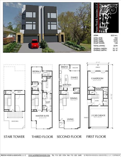 Townhouse Plan E2214 | Town house floor plan, Townhouse designs, Modern townhouse