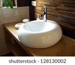 Image of Modern White Architectural Bathroom Design | Freebie.Photography