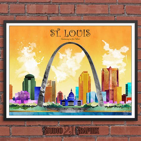 St Louis in Living Color, Missouri Skyline Watercolor Art Print - UNFR – Studio 21 Graphix