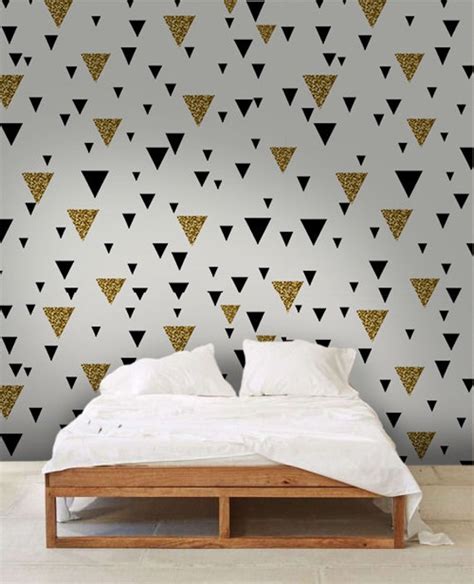 Geometric Triangles Removable Wallpaper Golden and Black Wall | Etsy