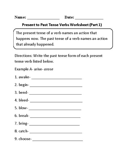 Verb Tenses Worksheets | Present to Past Tense Verbs Worksheet