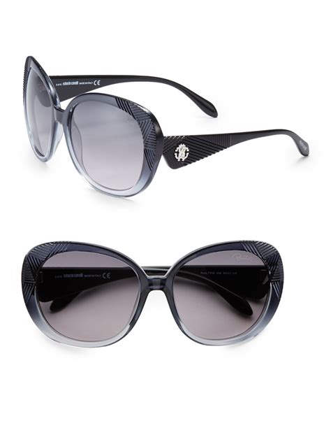 Roberto Cavalli Black Etched 60mm Catseye Sunglasses in Black for Men | Lyst