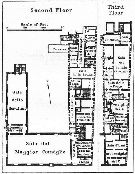 Interior of the Doges' Palace. Floor plan. Venice 1953 old vintage map chart