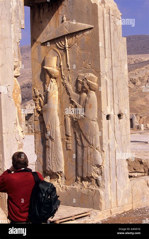 Relief od the great King leaving the Xerxes palace in Persepolis, Iran Stock Photo - Alamy