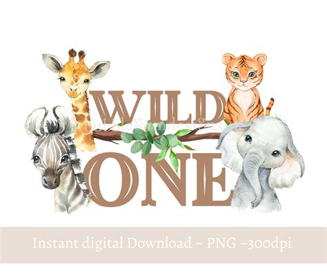 Wild One Baby Safari Animals PNG Watercolor Baby Animals T - Etsy