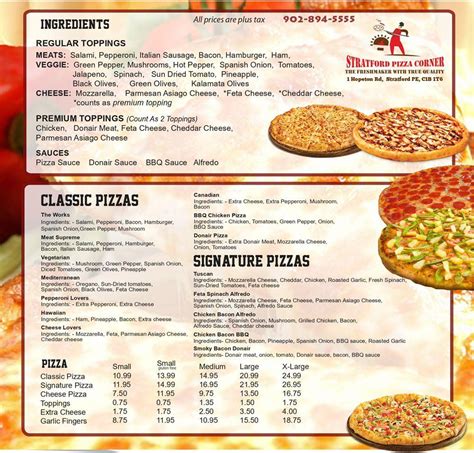 Menu at Stratford Pizza Corner pizzeria, Stratford