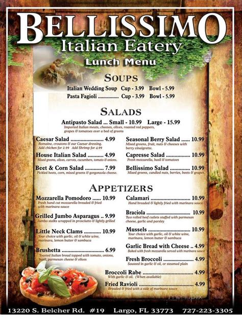 Menu of Bellisimo Italian Eatery in Largo, FL 33773