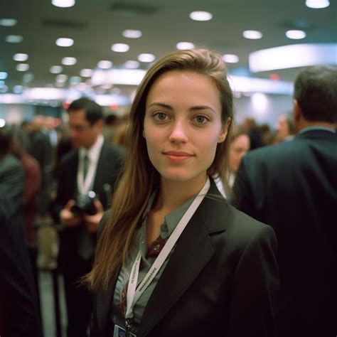 Premium AI Image | A woman wearing a lanyard with a name tag on it