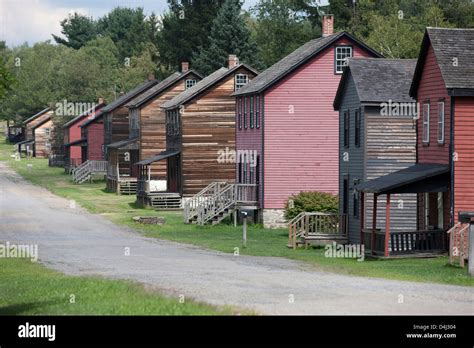 ROWS OF HOMES HISTORIC ECKLEY MINERS VILLAGE MUSEUM WEATHERLY POCONOS PENNSYLVANIA USA Stock ...