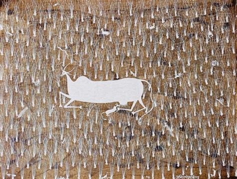 Anil Vangad - Animal Painting Tribal Art Warli India Circle Natural Pigment Mud Canvas at ...