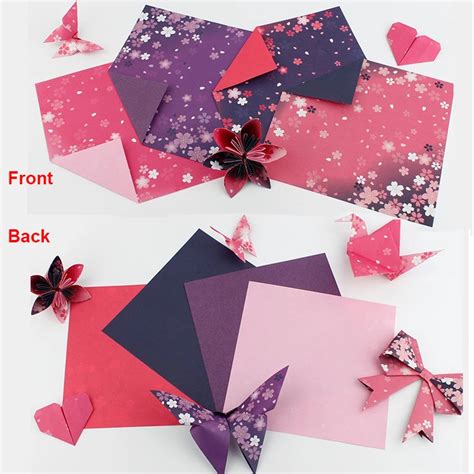 60PCS Square Origami Paper Double Sides Cherry Blossom Folding Colorful Sakura Papers Kids ...