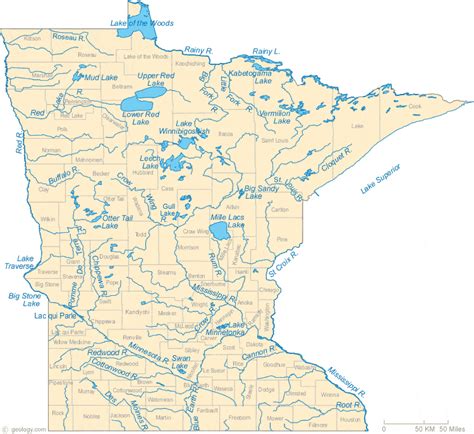 Map of Minnesota Lakes, Streams and Rivers