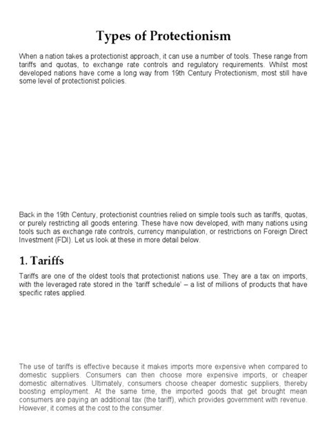 Types of Protectionism | PDF | Tariff | Subsidy