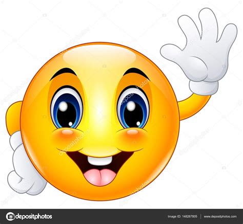 Smiley face waving | Cartoon emoticon smiley face waving hello — Stock Vector © dualoro #148267805