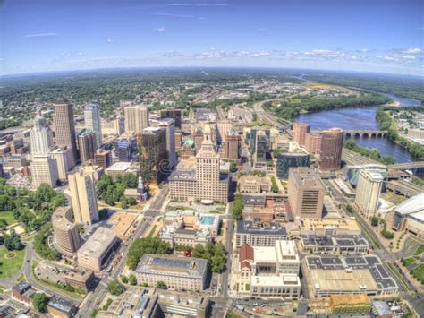 Downtown Hartford, Connecticut Skyline Seen in Summer by Drone Stock ...