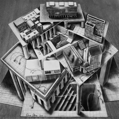 3D Optical Illusion Drawing By Roman Bruin | Illusion drawings, Optical illusions drawings ...