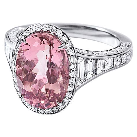 Imperial Pink Topaz Diamond Platinum Ring at 1stdibs