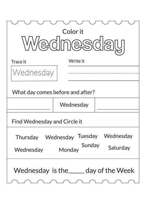 Days Of The Week Worksheet 22152369 Vector Art at Vecteezy