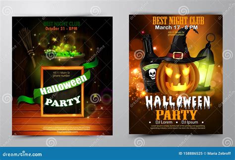 Halloween Party Invitation on Wooden Wall Background Stock Vector ...