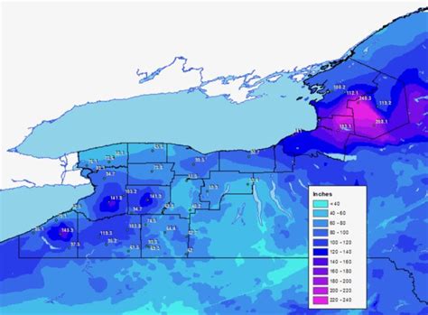 Western New York Snow Totals Map • NYSkiBlog Directory