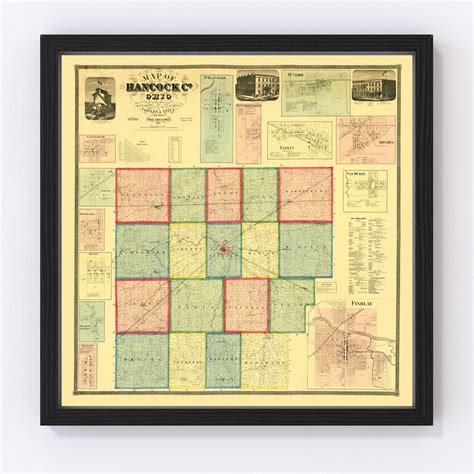 Vintage Map of Hancock County, Ohio 1863 by Ted's Vintage Art