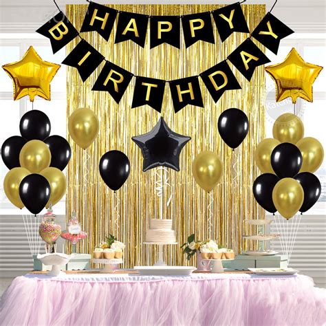 Mumoobear Gold And Black Birthday Decorations Set - Happy Birthday Banner For Birthday Party ...