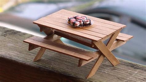 Diy picnic table and bench made out of popsicle sticks dollhouse ...