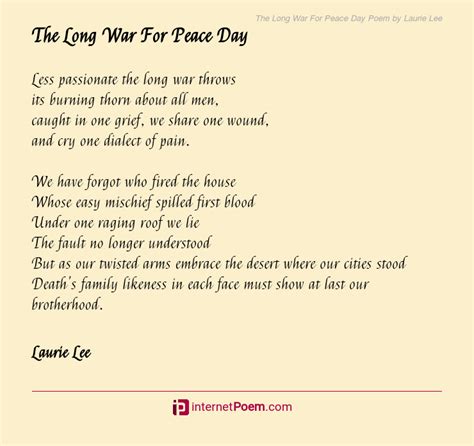 The Long War For Peace Day Poem by Laurie Lee