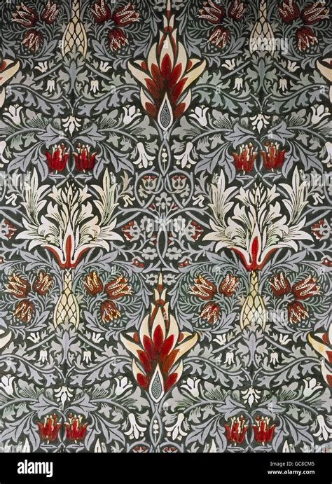 fine arts, Art Nouveau, decorative cloth with flowers, by William Morris (1834 - 1896), England ...