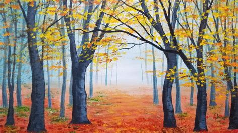 Easy Autumn Forest Landscape Acrylic Painting LIVE Instruction - YouTube | Canvas painting tutorials