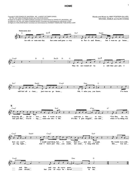 Michael Buble "Home" Sheet Music Notes | Download Printable PDF Score 54418