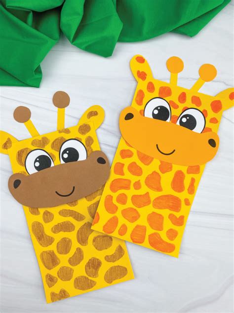 Paper Bag Giraffe Puppet Craft [FREE Template]