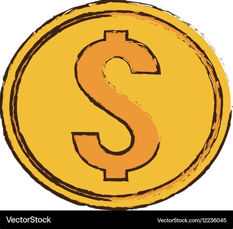 Drawing gold coin money dollar Royalty Free Vector Image