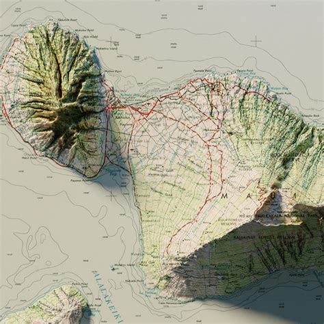 Maui Hawaiian Islands | Shaded Relief Topographic Map – Adventure ...