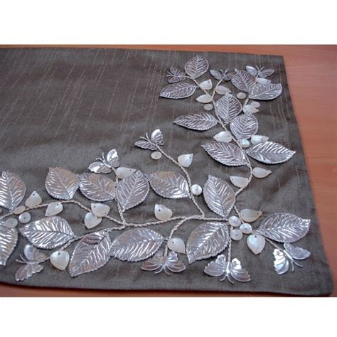 Beaded Table Runner Silver Beautiful Butterfly Mother Of Pearl