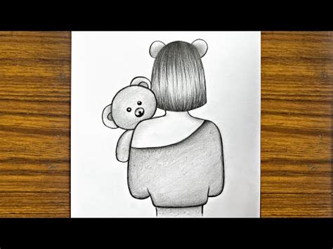 How to draw a girl holding a teddy bear || Girl drawing step by step ...