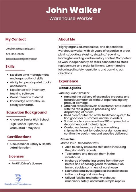 ATS-Friendly Warehouseman Resume Template For 2023 - Ready Resume Templates