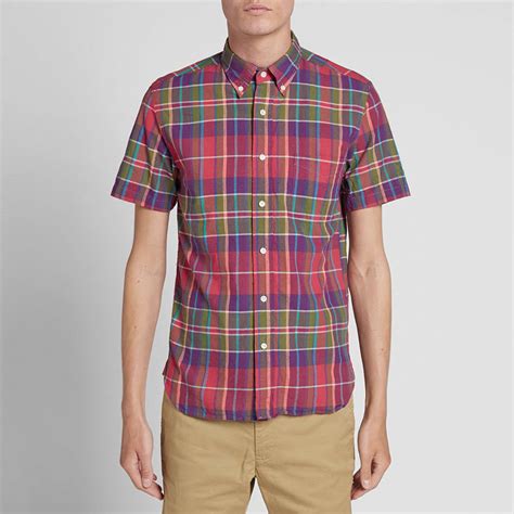 Beams Plus Short Sleeve Madras Shirt Purple | END. (US)