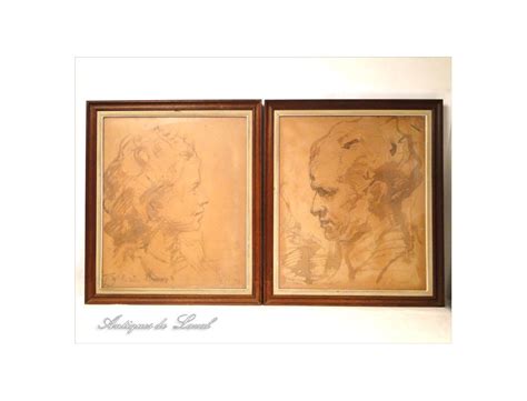 Wash pair of portraits by Jean Pasquier 19th