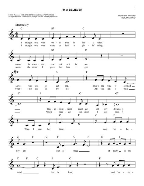 I'm A Believer by The Monkees Sheet Music for Easy Lead Sheet / Fake ...